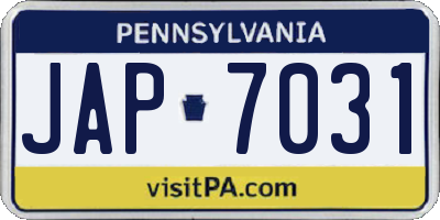 PA license plate JAP7031