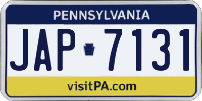 PA license plate JAP7131