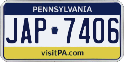 PA license plate JAP7406