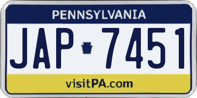 PA license plate JAP7451