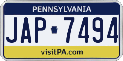 PA license plate JAP7494