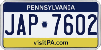 PA license plate JAP7602