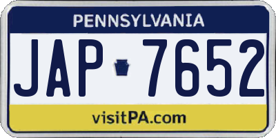 PA license plate JAP7652
