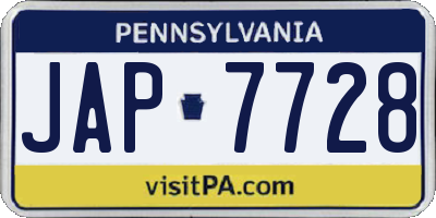 PA license plate JAP7728