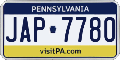 PA license plate JAP7780