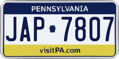 PA license plate JAP7807