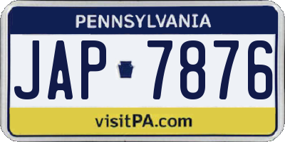 PA license plate JAP7876