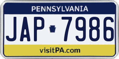 PA license plate JAP7986