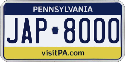 PA license plate JAP8000