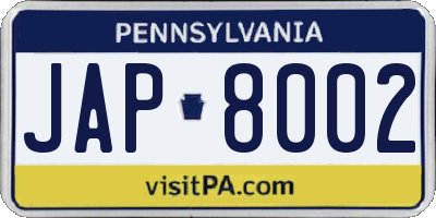PA license plate JAP8002