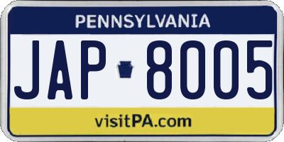 PA license plate JAP8005