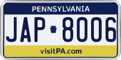 PA license plate JAP8006