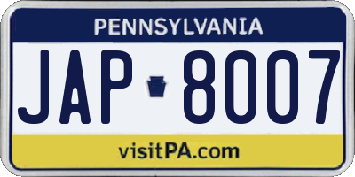 PA license plate JAP8007