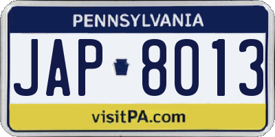 PA license plate JAP8013