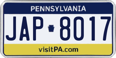PA license plate JAP8017