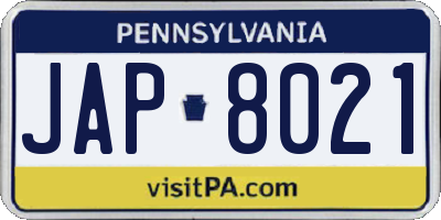 PA license plate JAP8021
