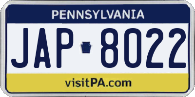 PA license plate JAP8022