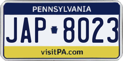 PA license plate JAP8023