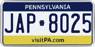 PA license plate JAP8025