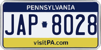 PA license plate JAP8028