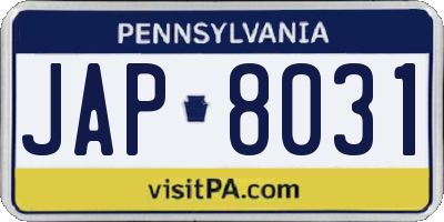 PA license plate JAP8031