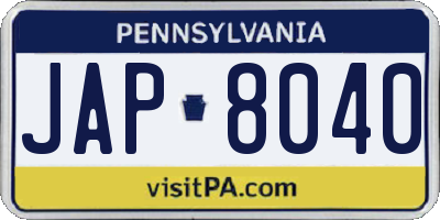 PA license plate JAP8040