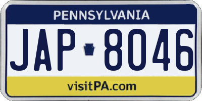 PA license plate JAP8046