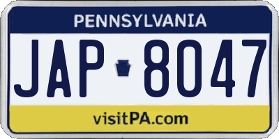 PA license plate JAP8047