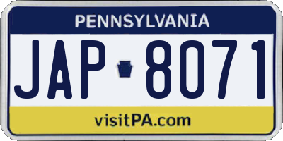 PA license plate JAP8071