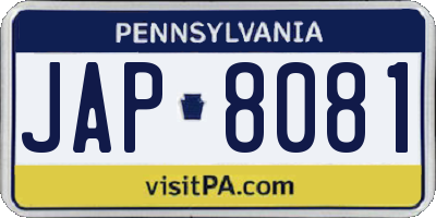 PA license plate JAP8081