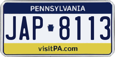 PA license plate JAP8113