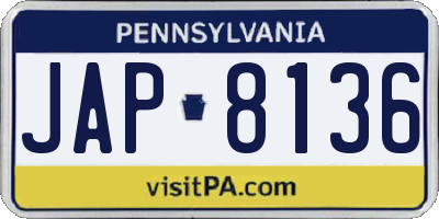 PA license plate JAP8136