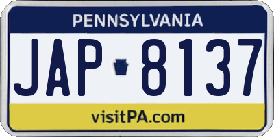 PA license plate JAP8137