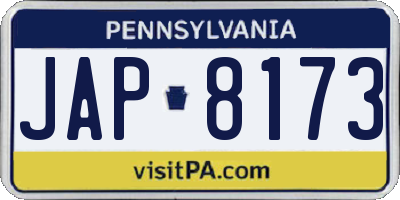 PA license plate JAP8173
