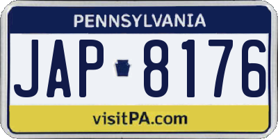 PA license plate JAP8176