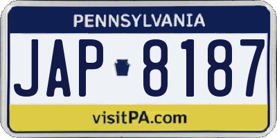 PA license plate JAP8187