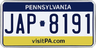 PA license plate JAP8191