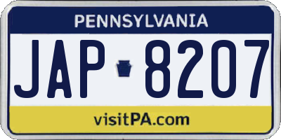 PA license plate JAP8207