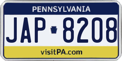 PA license plate JAP8208