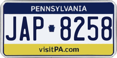 PA license plate JAP8258