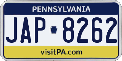 PA license plate JAP8262