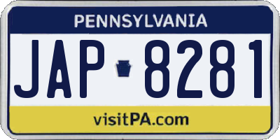 PA license plate JAP8281