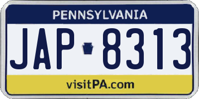 PA license plate JAP8313