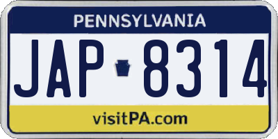 PA license plate JAP8314