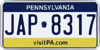 PA license plate JAP8317