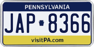 PA license plate JAP8366