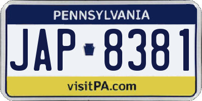 PA license plate JAP8381