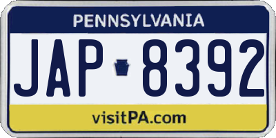 PA license plate JAP8392