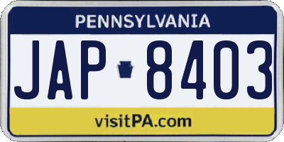 PA license plate JAP8403
