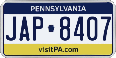 PA license plate JAP8407